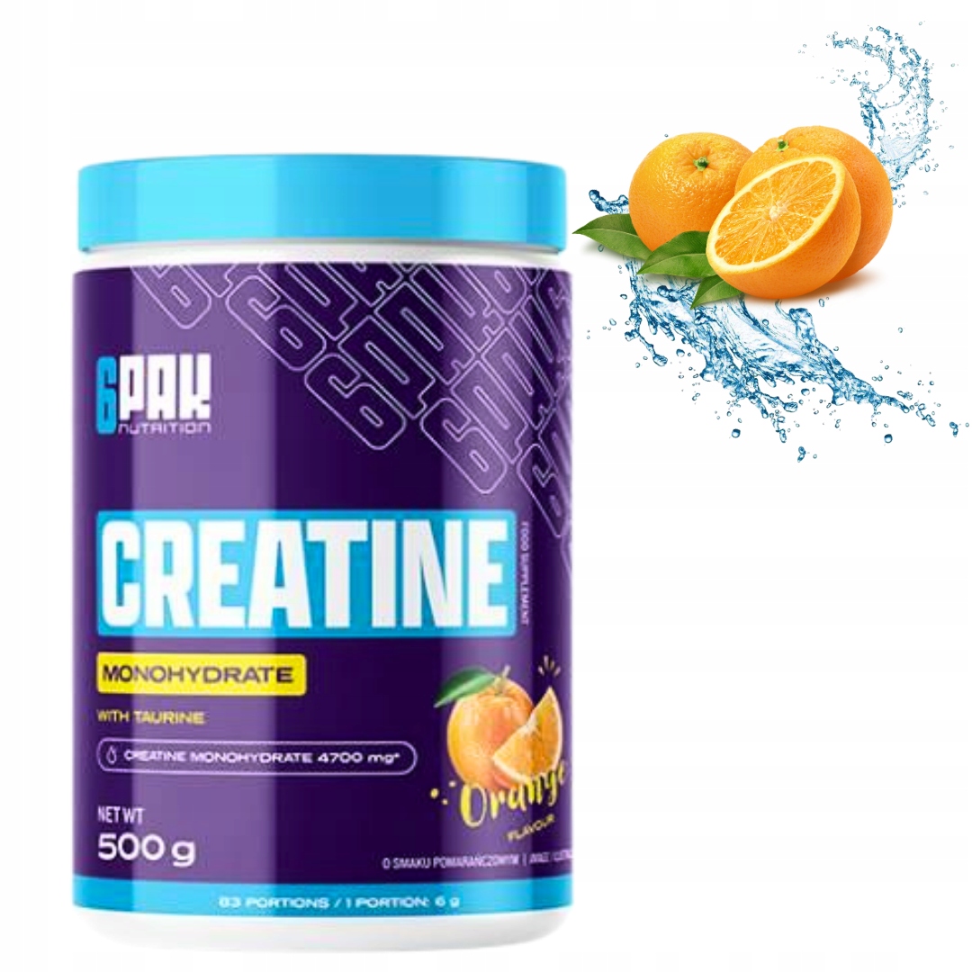 6PAK CREATINE MONOHYDRATE 500 g + TAURYNA SIŁA,MASA,REGENERACJA POMARAŃCZA