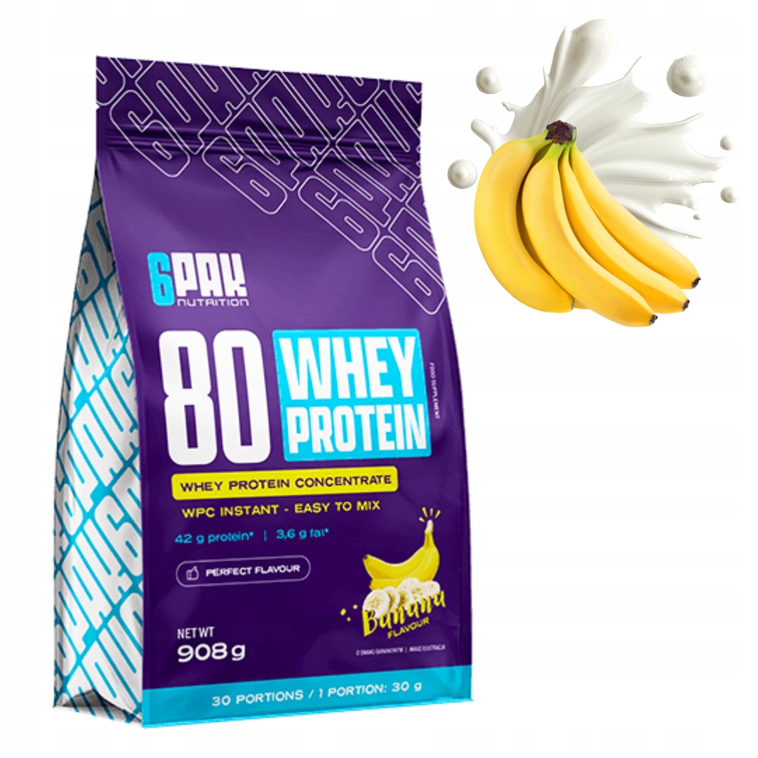 6PAK NUTRITION 80 WHEY PROTEIN 908g BIAŁKO KONCENTRAT WPC - BANAN