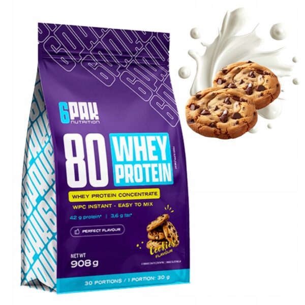 6PAK NUTRITION 80 WHEY PROTEIN 908g BIAŁKO KONCENTRAT WPC - CIASTKO