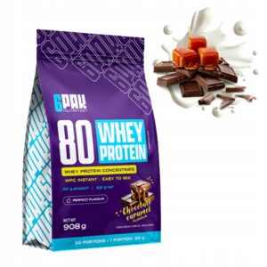 6PAK NUTRITION 80 WHEY PROTEIN 908g BIAŁKO KONCENTRAT WPC CZEKOLADA KARMEL