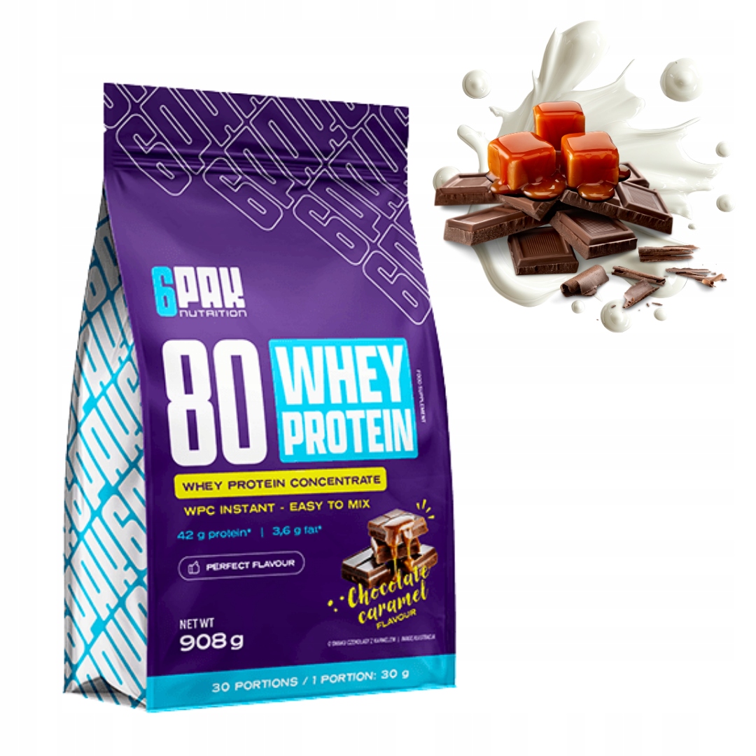 6PAK NUTRITION 80 WHEY PROTEIN 908g BIAŁKO KONCENTRAT WPC CZEKOLADA KARMEL