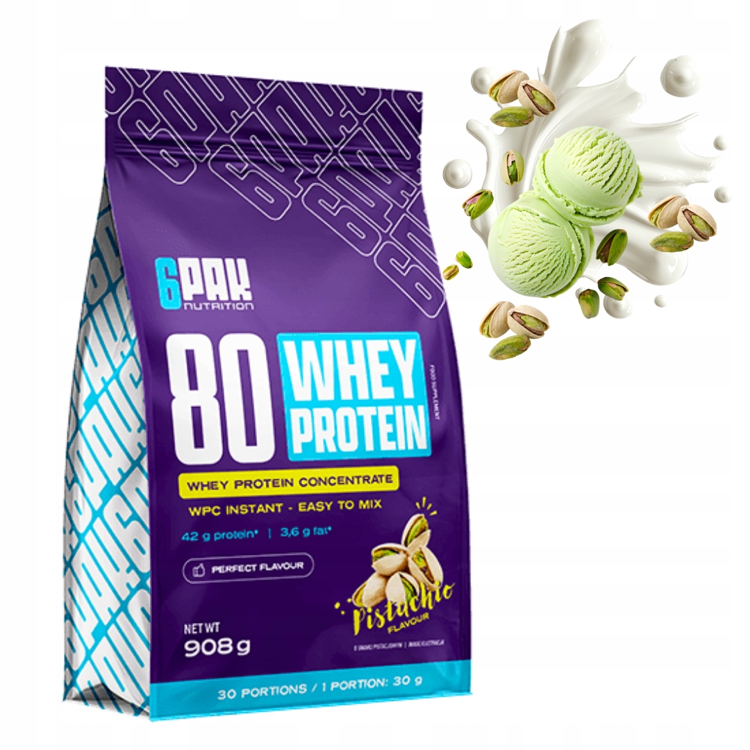 6PAK NUTRITION 80 WHEY PROTEIN 908g BIAŁKO KONCENTRAT WPC - PISTACJA