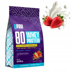 6PAK NUTRITION 80 WHEY PROTEIN 908g BIAŁKO KONCENTRAT WPC - TRUSKAWKA