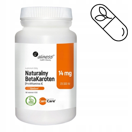 ALINESS BetaKaroten 14mg 100tab VEGE NATURALNA PROWITAMINA A - ZDROWY WZROK
