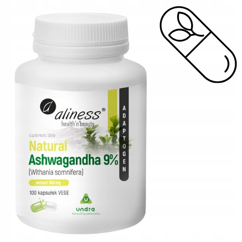 ALINESS NATURAL ASHWAGANDHA 9% 560mg 100 VEGE caps.STRES - ENERGIA - LIBIDO