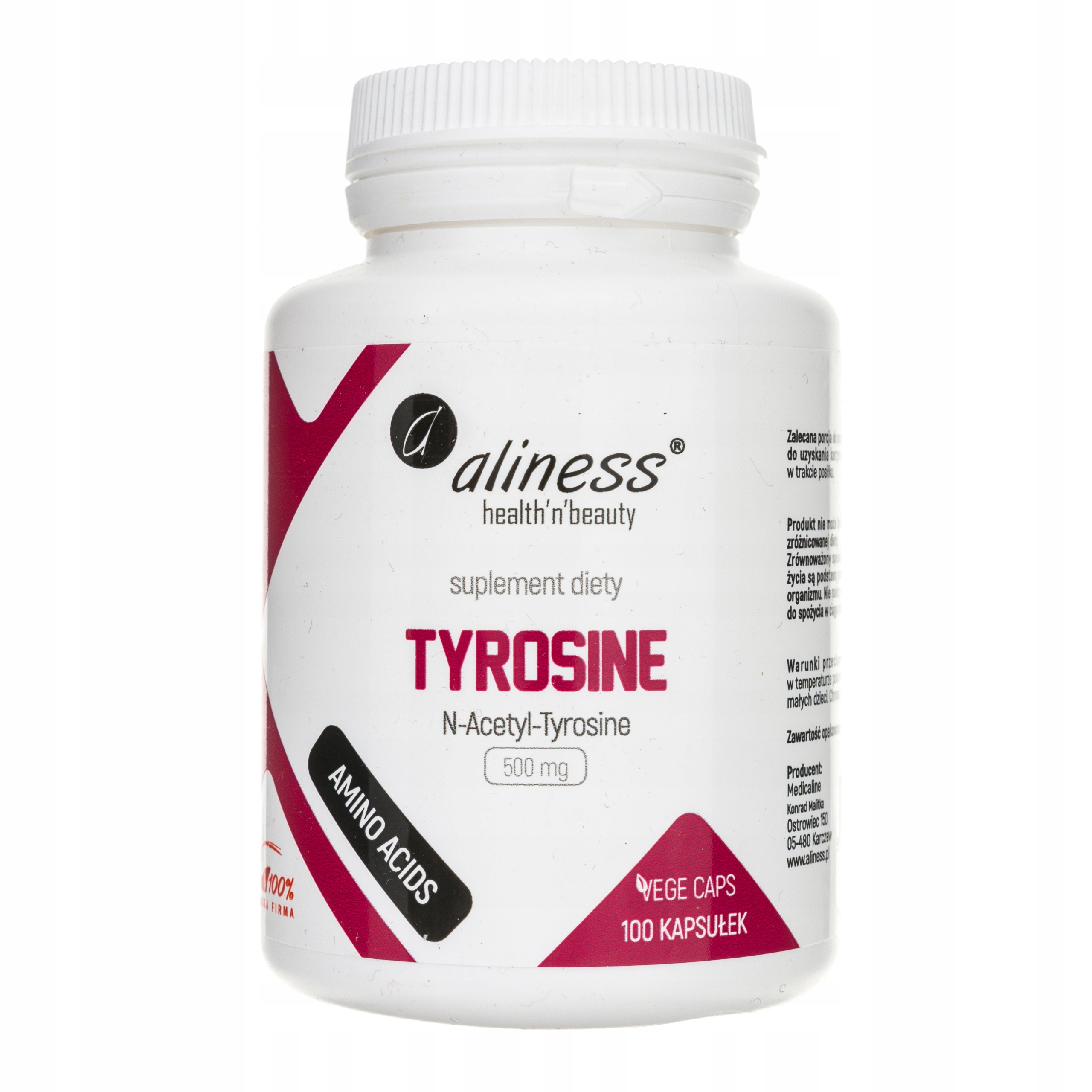 ALINESS TYROSINE N-Acetyl-Tyrosine tyrozyna 100 VEGE caps.STRES - ZMĘCZENIE