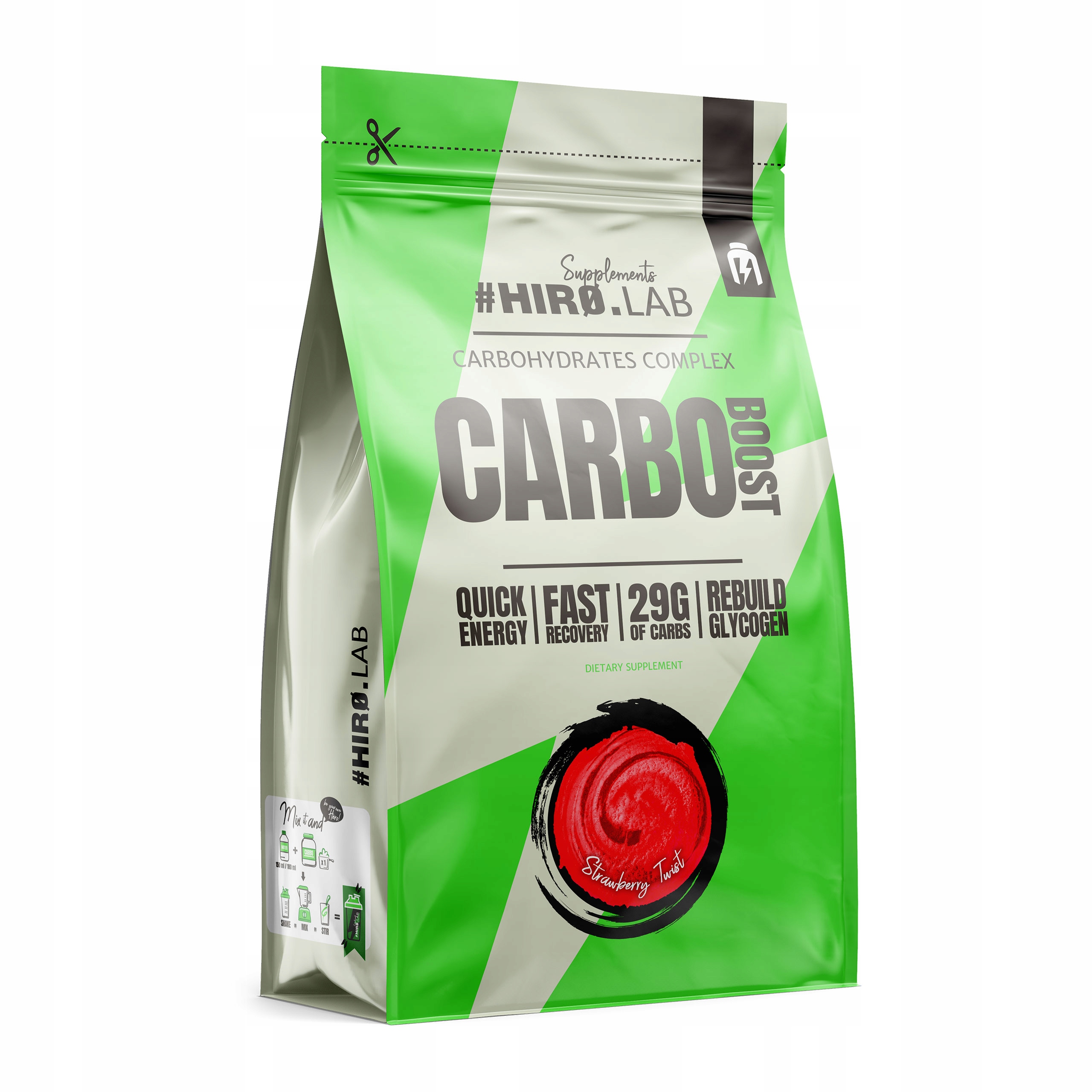 HIRO.LAB CARBO BOOST 1000g WĘGLOWODANY - SZYBKA DAWKA ENERGII - TRUSKAWKA