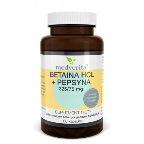 MEDVERITA BETAINA HCL+PEPSYNA 325/75 mg 60caps. TRAWIENIE - UKŁAD POKARMOWY