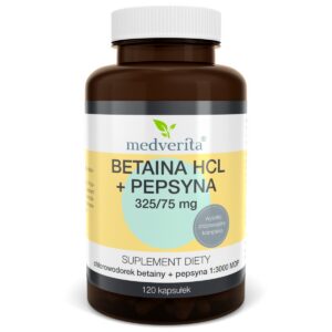 MEDVERITA BETAINA HCL+PEPSYNA 325/75mg 120kaps.TRAWIENIE ZGAGA NIESTRAWNOŚĆ