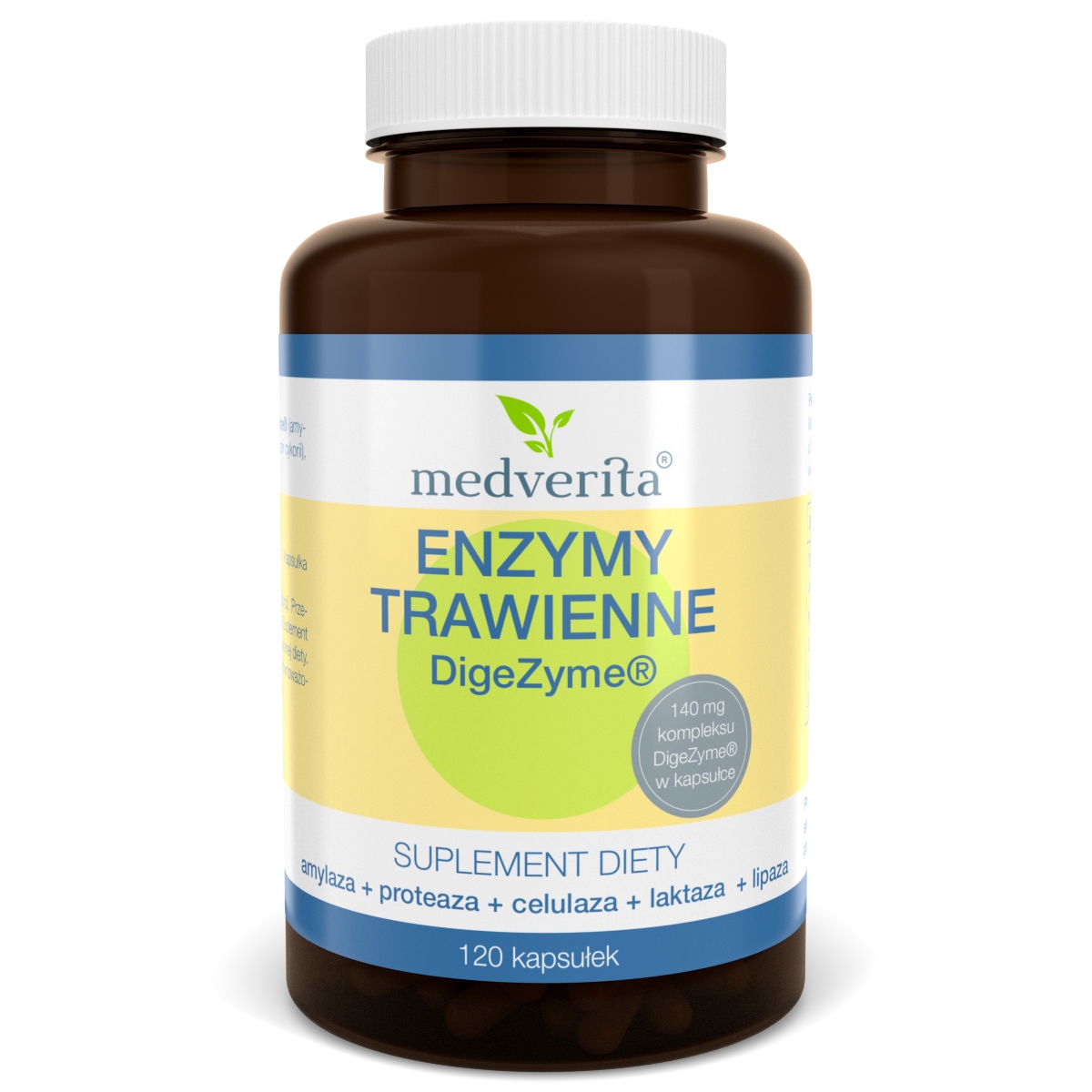MEDVERITA ENZYMY TRAWIENNE 140 mg 120 caps.LEPSZE TRAWIENIE - JELITA
