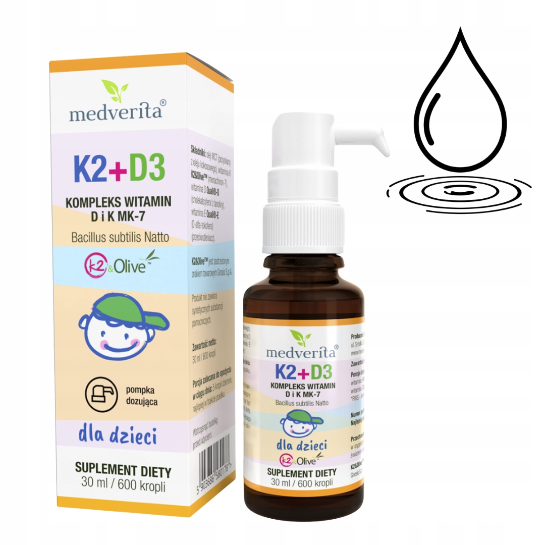 MEDVERITA K2+D3 KIDS 30 ml KROPLE - DLA DZIECI - ZDROWE KOŚCI - ODPORNOŚĆ