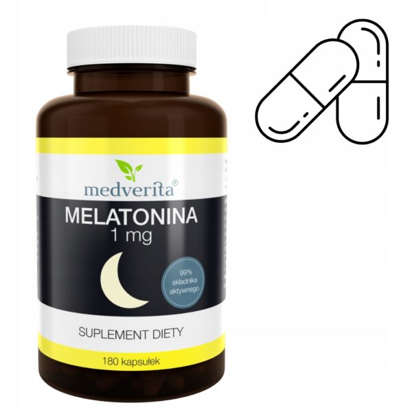 MEDVERITA MELATONINA 1 mg 180 caps. SEN - SZYBSZE ZASYPIANIE - REGENERACJA
