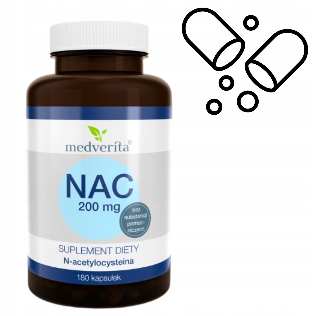 MEDVERITA NAC 200 mg 180 kaps.N-ACETYLOCYSTEINA - WĄTROBA - PCOS - DETOKS