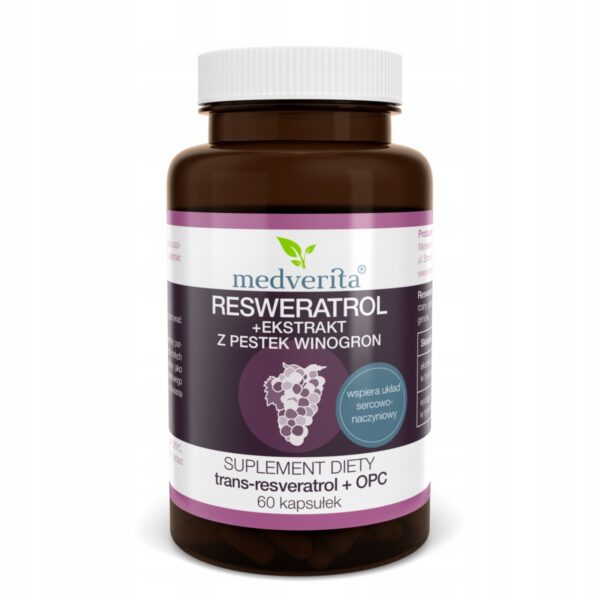 MEDVERITA RESWERATROL + PPC 60kaps.CIŚNIENIE CHOLERSTEROL ZAKRZEPY MÓZG