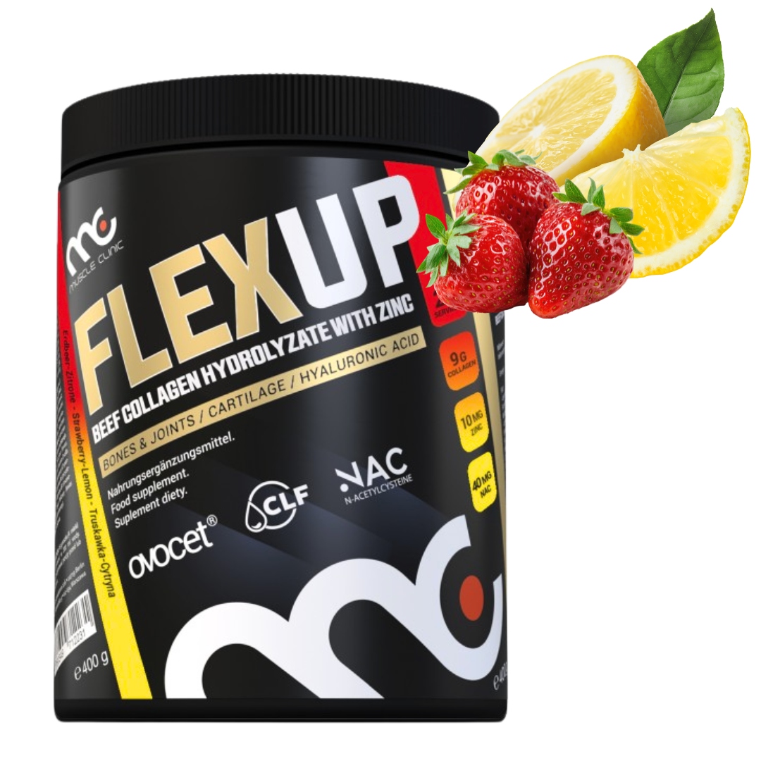 MUSCLE CLINIC FLEX UP 400g ZDROWE STAWY -ŚCIĘGNA - KOŚCI -TRUSKAWKA CYTRYNA