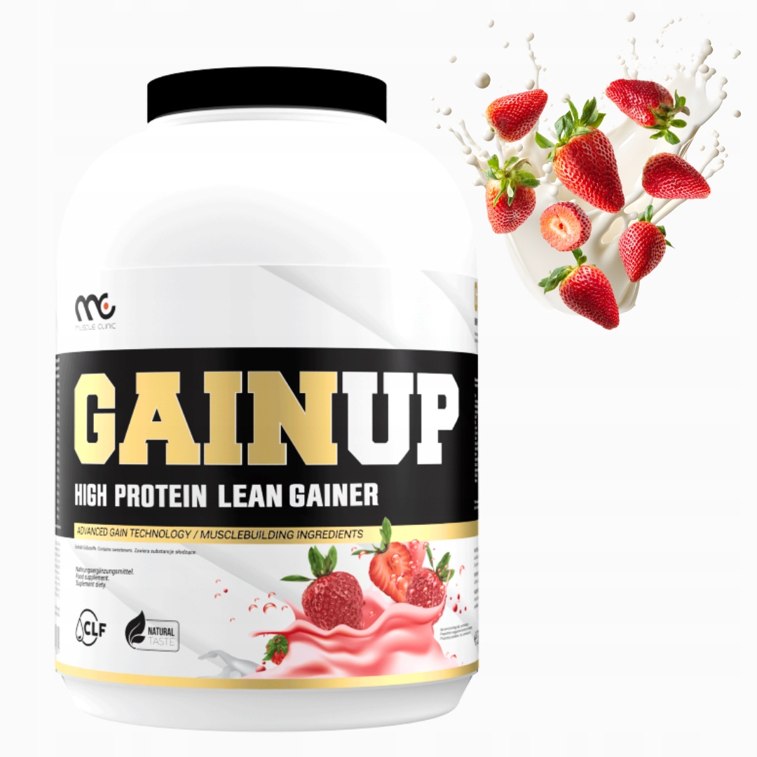 MUSCLE CLINIC GAINUP 3000 g GAINER BIAŁKO + WĘGLOWODANY BEZ CUKRU TRUSKAWKA