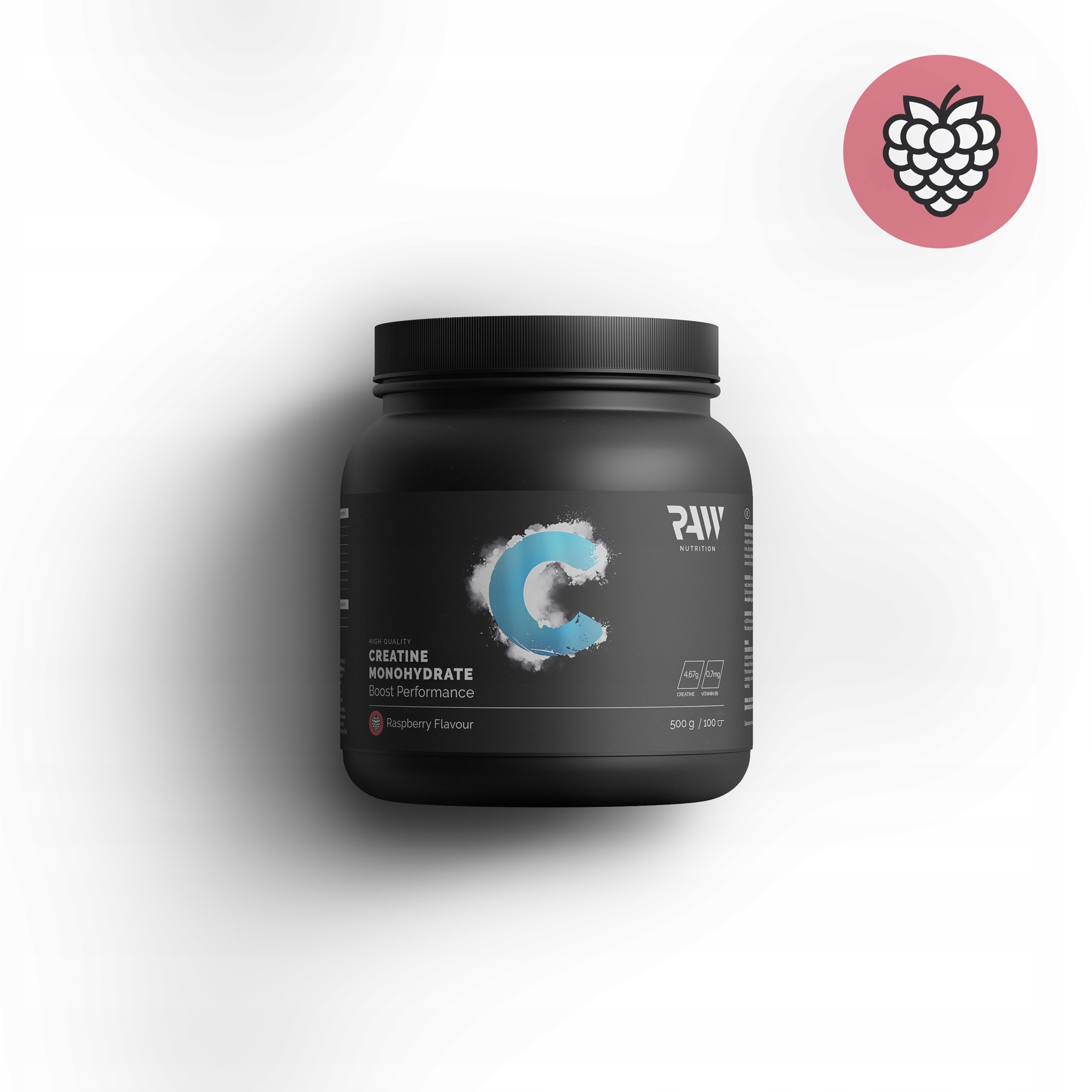 RAW NUTRITION KREATYNA MONOHYDRAT 500g SIŁA - WYTRZYMAŁOŚĆ - MÓZG - MALINA