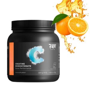 RAW NUTRITION KREATYNA MONOHYDRAT 500g SIŁA - WYTRZYMAŁOŚĆ - POMARAŃCZA
